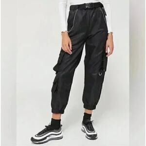 Urban Outfitters Black Katya Belted Nylon Cargo Utility Jogger Pants Size S Y2K